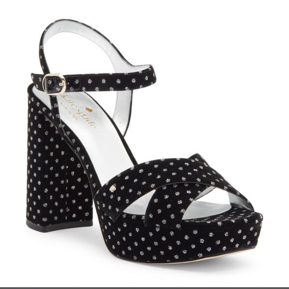 🆕 Kate Spade Delia Black and Silver Platform Sandals sz. 9